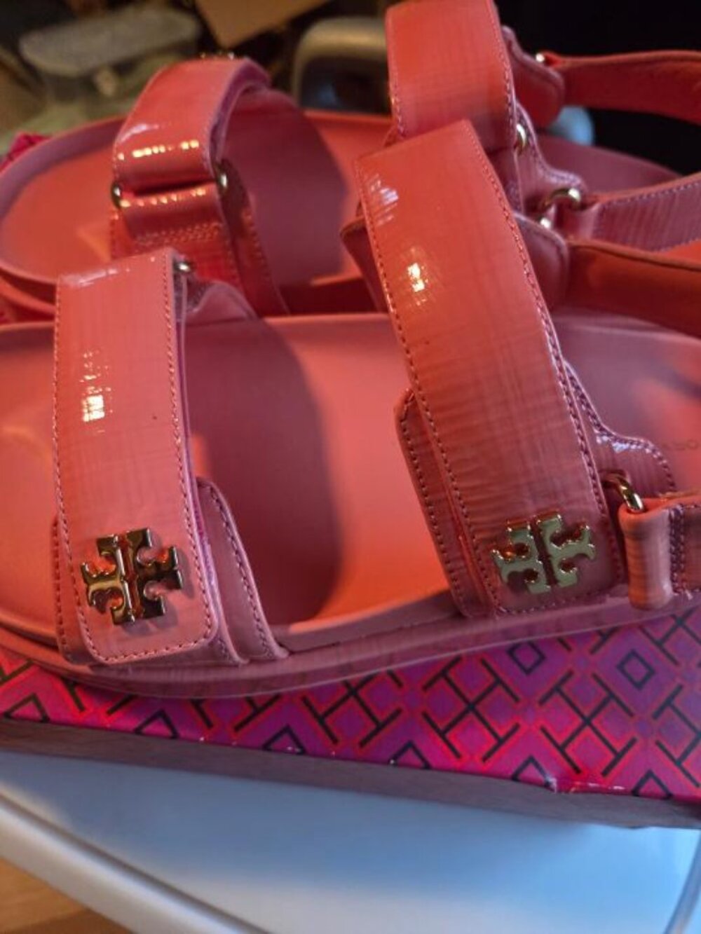 Tory Burch Kira Leather Sport Sandals, Coral Crush - Picture 3 of 5